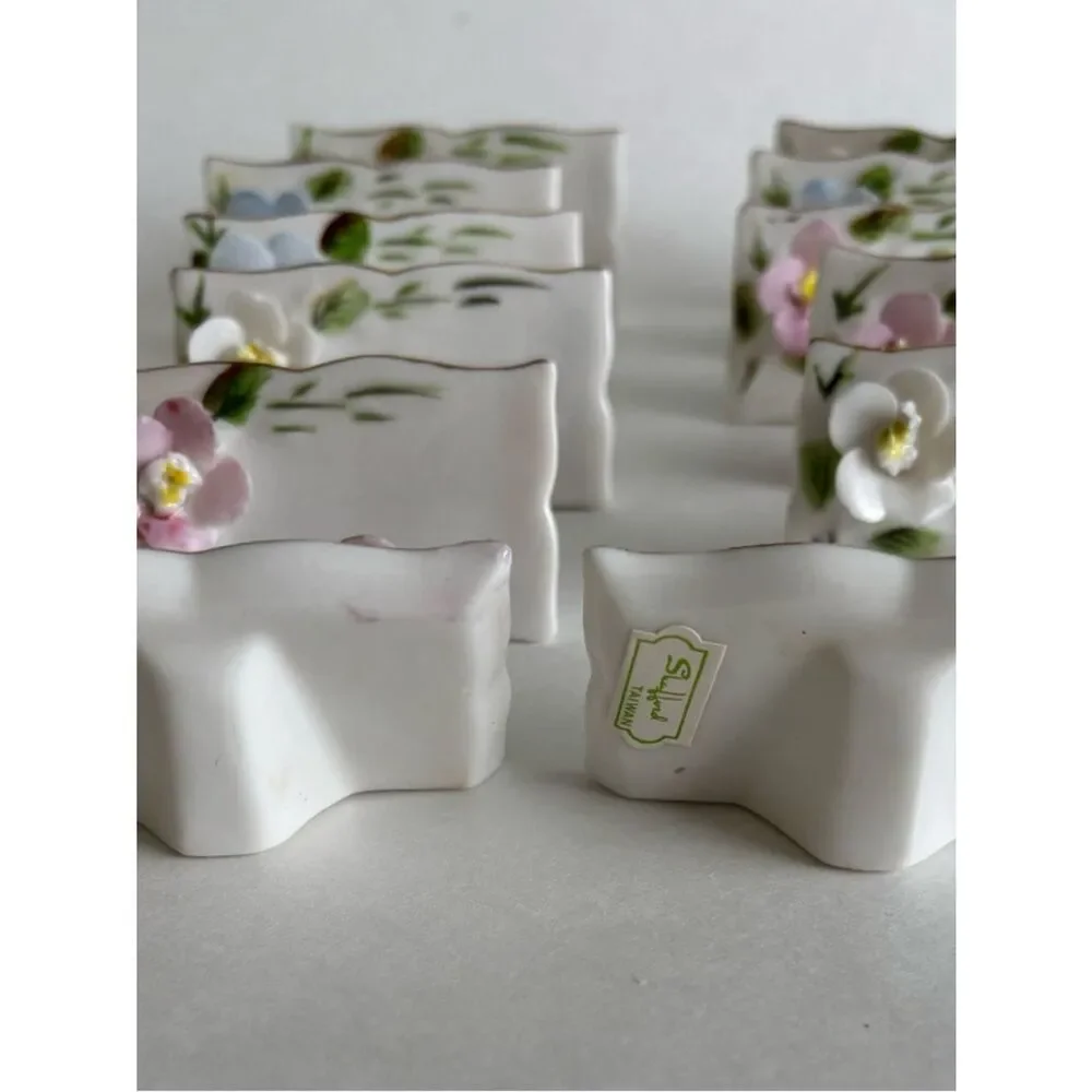 Vintage Shafford Porcelain Flower Name Place Card Set Of 24